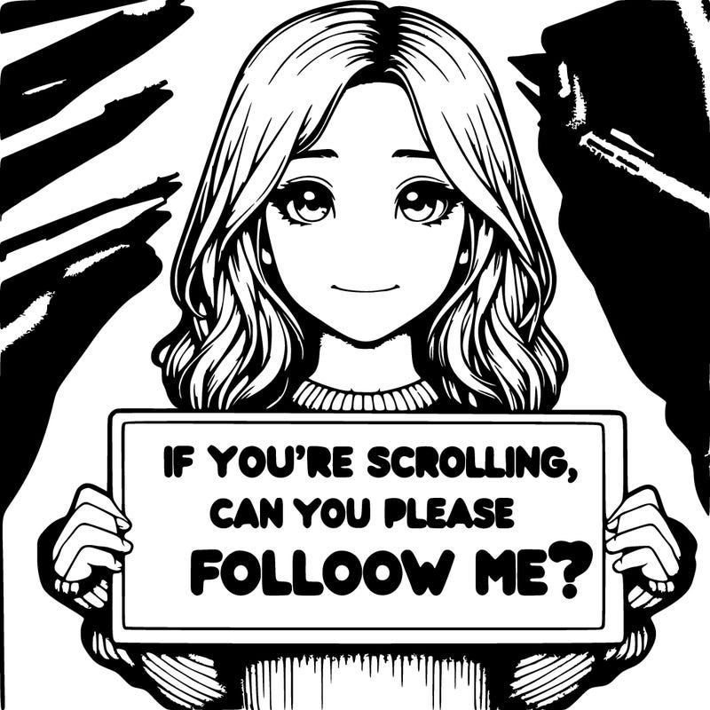 realistic girl holding a sign saying if your scrolling can you plz follow me? 😁