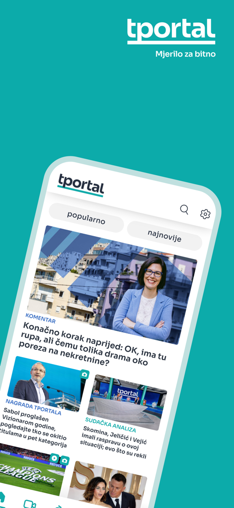 tportal - Startbildschirm der Tportal-Nachrichten-App mit Schlagzeilen und Artikeln auf Kroatisch