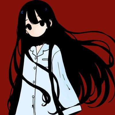 anime girl in pajamas with her silky dark black hair down