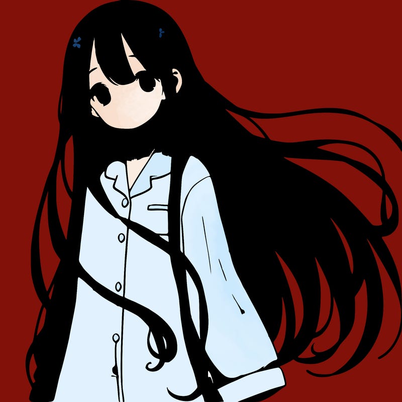 anime girl in pajamas with her silky dark black hair down