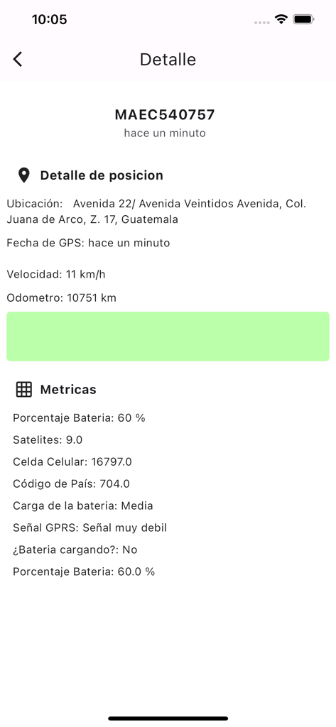 Forza Secure - Forza Secure app unit detail screen showing GPS location speed and battery metrics for a tracked vehicle