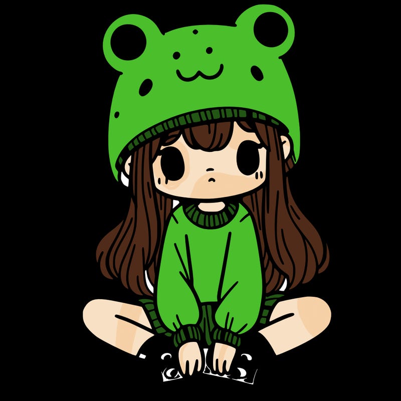 a girl wearing a frog hat and some frog socks