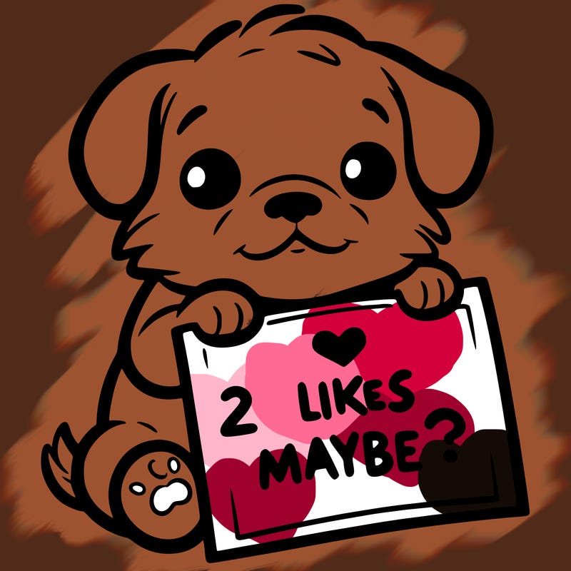 a puppy holding a sign that says 2 likes maybe?