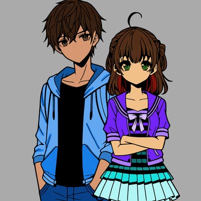 anime teen girl and boy