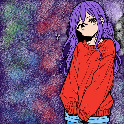 manga teen girl  in a sweater and baggy pants