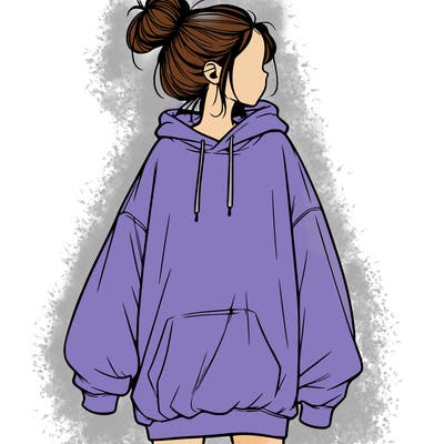 realistic girl with a oversized sweatshirt on and a bun