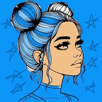 realistic girl with buns on the top of her head
