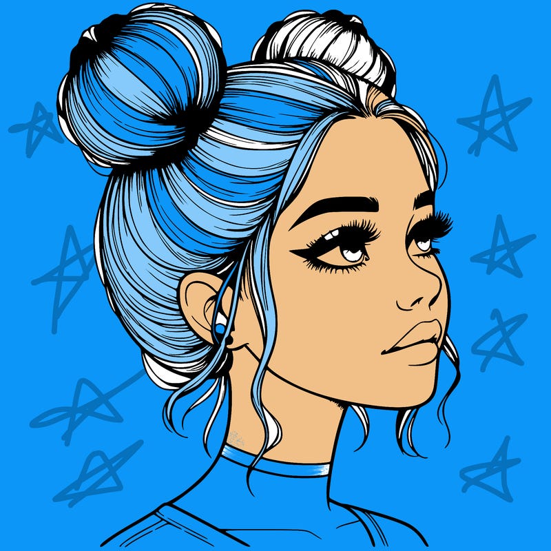 realistic girl with buns on the top of her head
