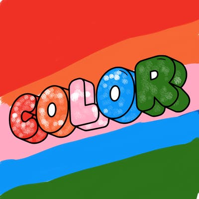 a sign that says color in bubble writing