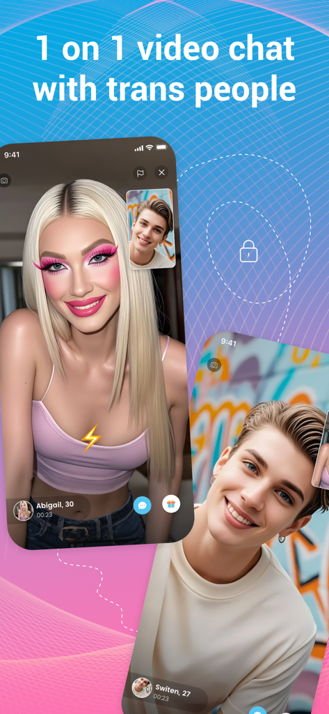 Trans Live Video Chat: TS Chat - Interface do aplicativo TS Chat exibindo um bate-papo por vídeo individual entre usuários