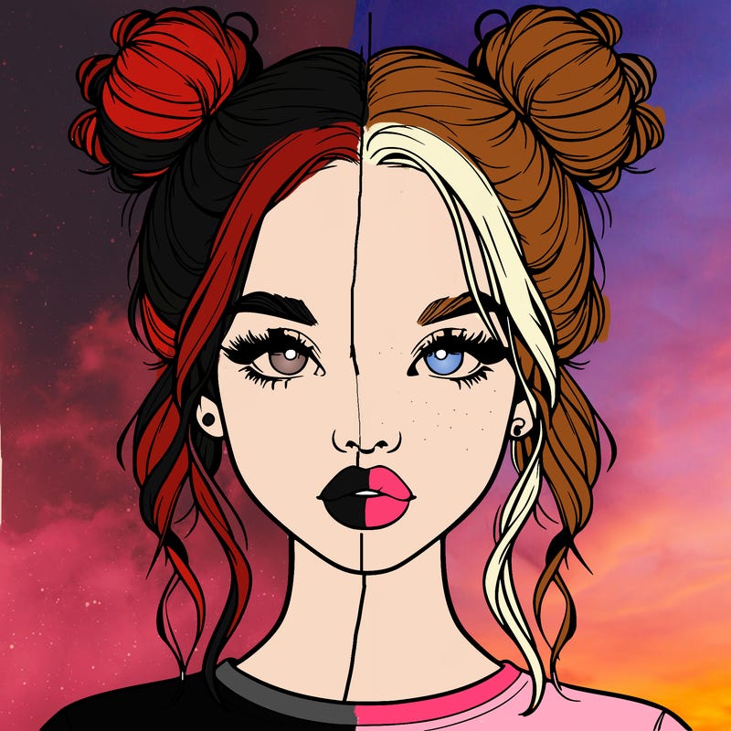 realistic girl with two buns in hair and lips