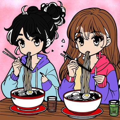 girls eating ramen