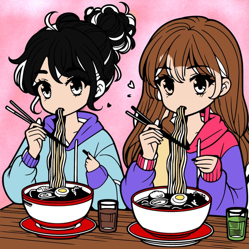 girls eating ramen