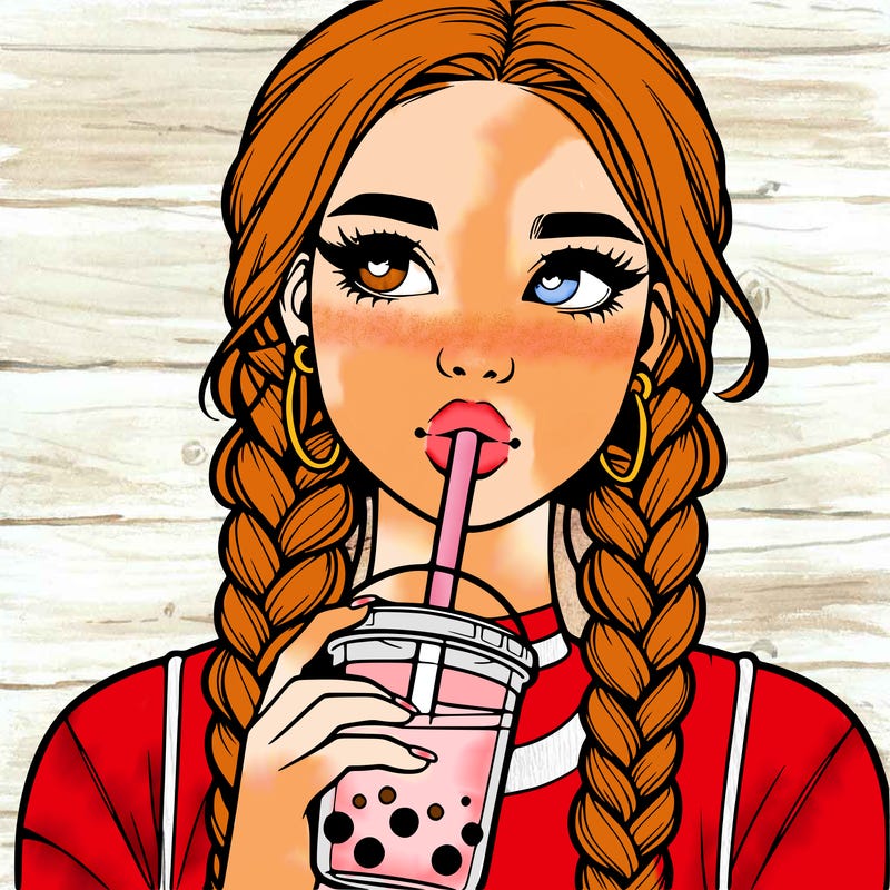 realistic girl with braided hair drinking boba