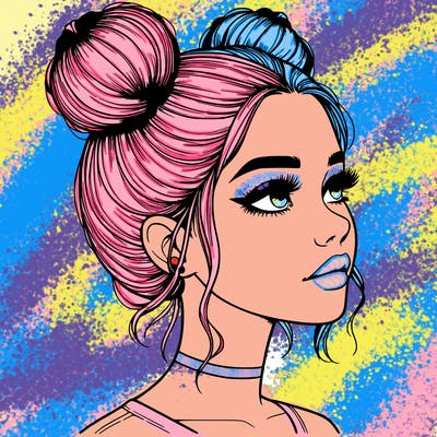 realistic girl with buns on the top of her head