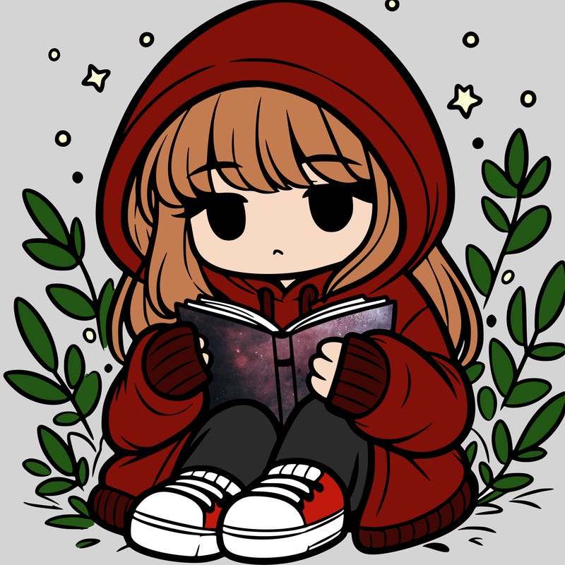 girl in oversized hoodie reading a book
