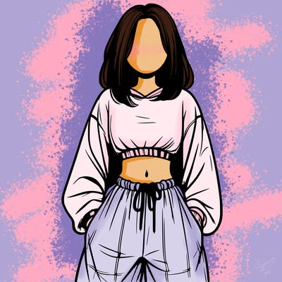 realistic girl faceless with baggy pants and a crop top