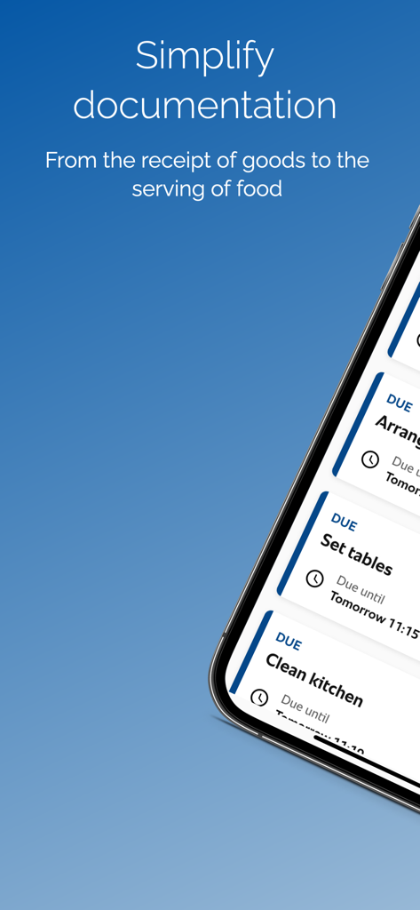 Smartphone screen showing the Hygiene Management Pro app interface with digital task checklists for kitchen operations