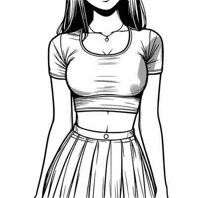 realistic girl wearing crop top and skirt