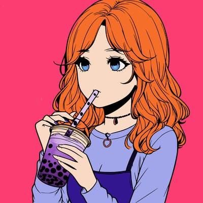 realistic girl drinking boba tea