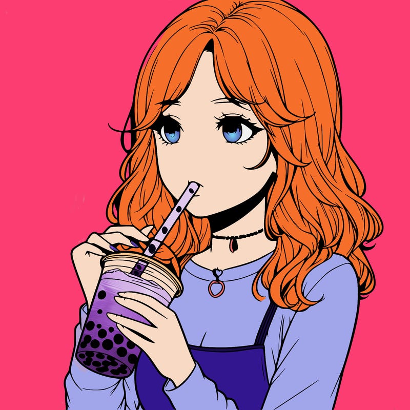 realistic girl drinking boba tea
