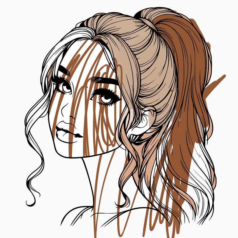 realistic girl with a ponytail on her hair and lips