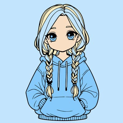 a realistic girl with a oversized hoodie and she has braids