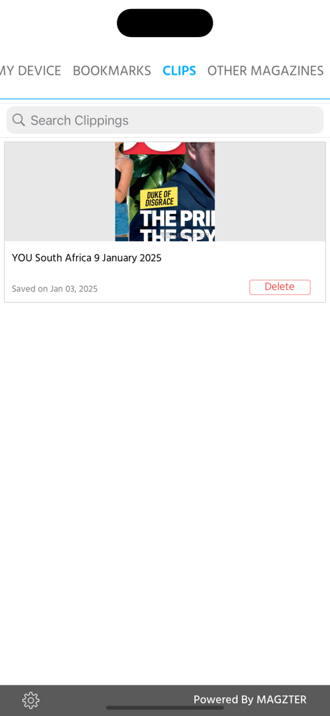 YOU South Africa - Saved clippings screen in the YOU South Africa magazine app