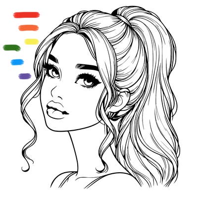 realistic girl with a ponytail on her hair and lips