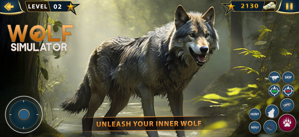 The Wolf Life Survival - A realistic wolf standing in a lush sunlit forest from The Wolf Life Survival simulator game