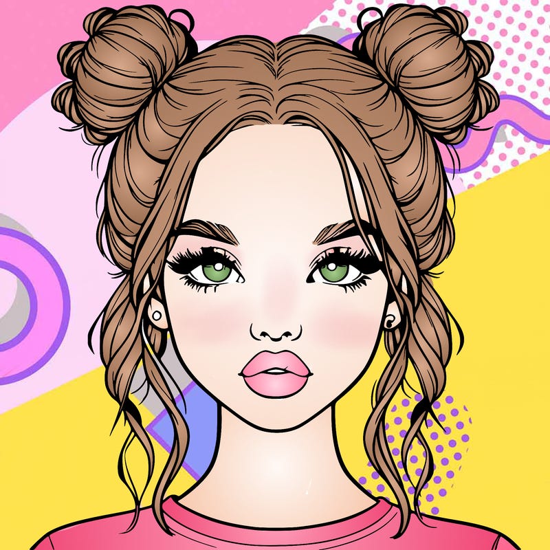 realistic girl with two buns in hair and lips