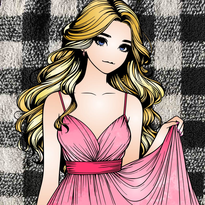 realistic girl in flowy silky prom dress