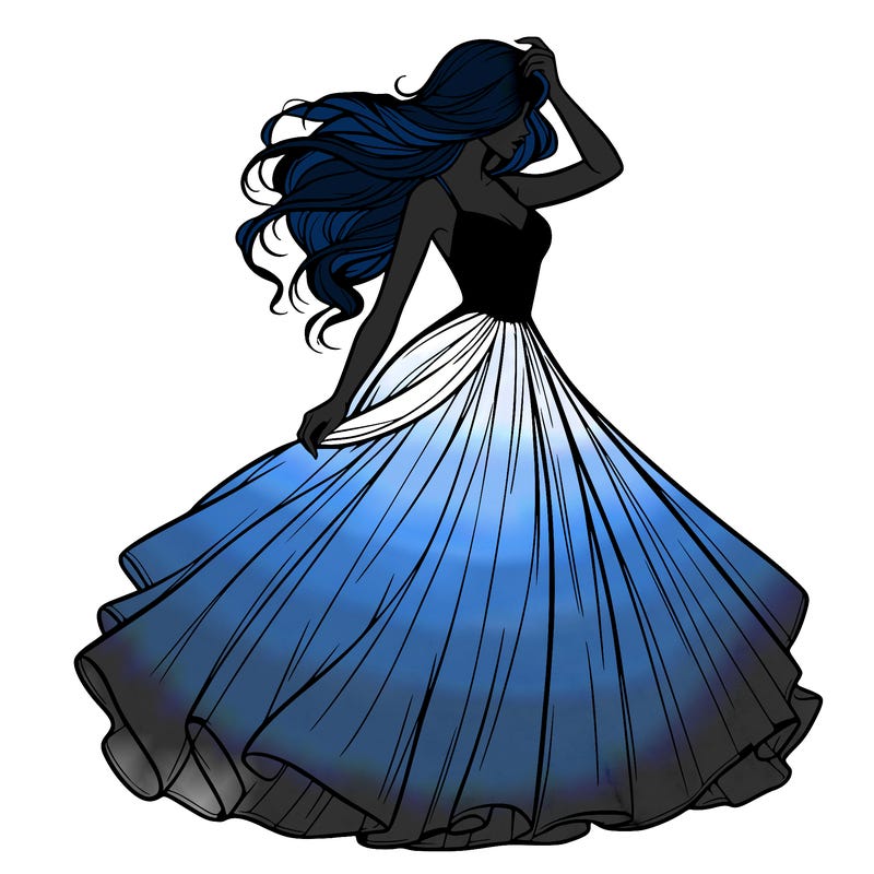 realistic woman with dress flowing in the wind