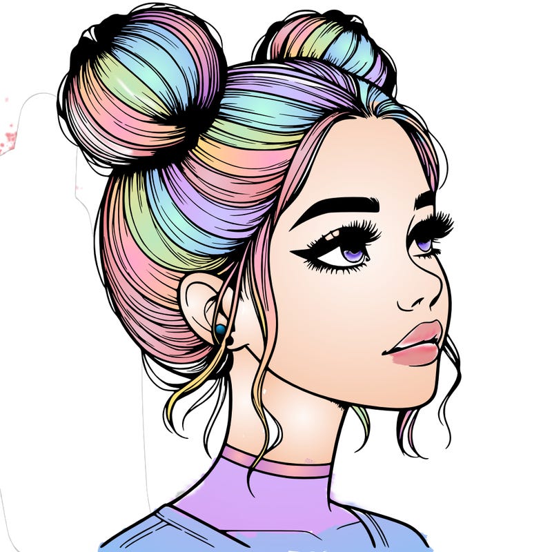 realistic girl with buns on the top of her head
