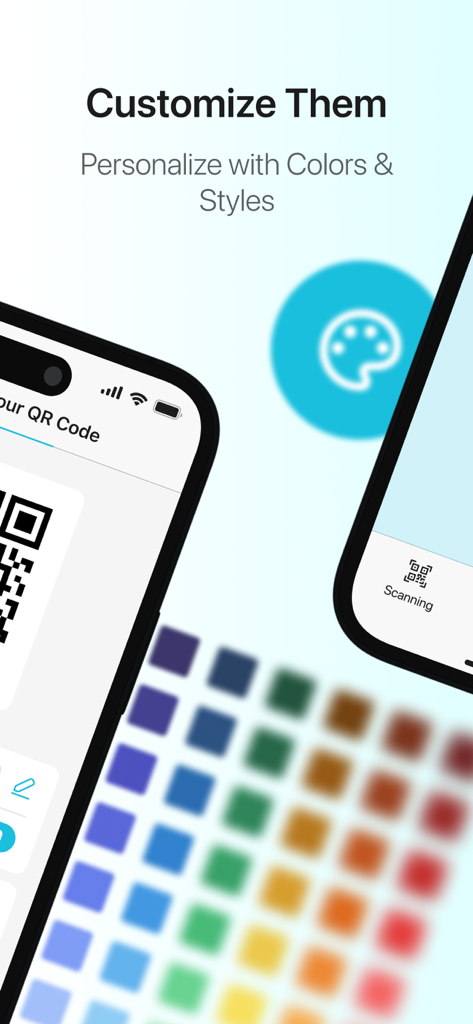 Smart QR Scanner & Maker - Smart QR Scanner and Maker app interface showing QR code customization with a variety of color options