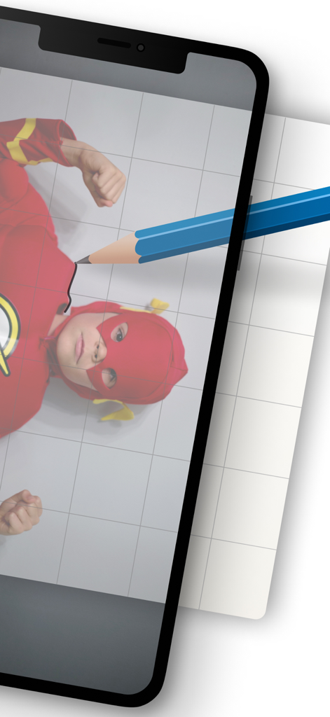 Image Tracer - A smartphone using augmented reality to trace a superhero image onto grid paper with a pencil