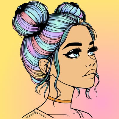 realistic girl with buns on the top of her head