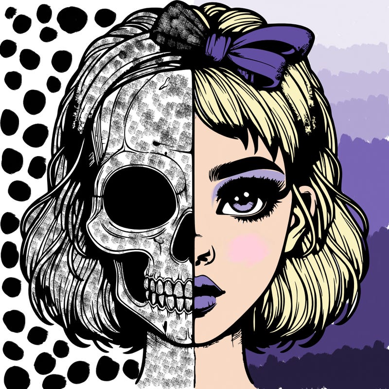 realistic girl with half skull mask