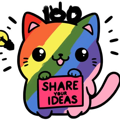 a cute cat saying share your ideas