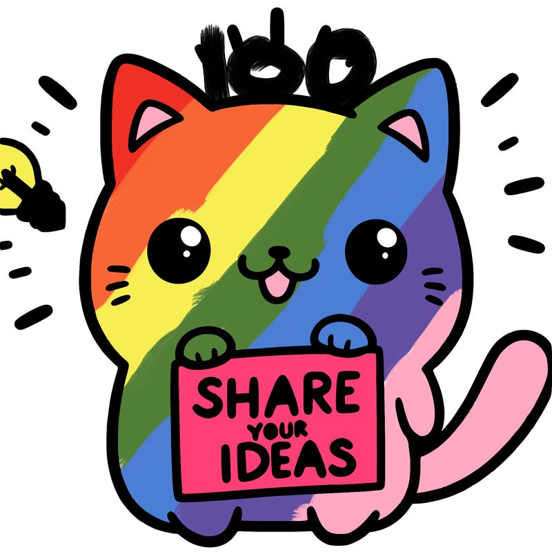 a cute cat saying share your ideas