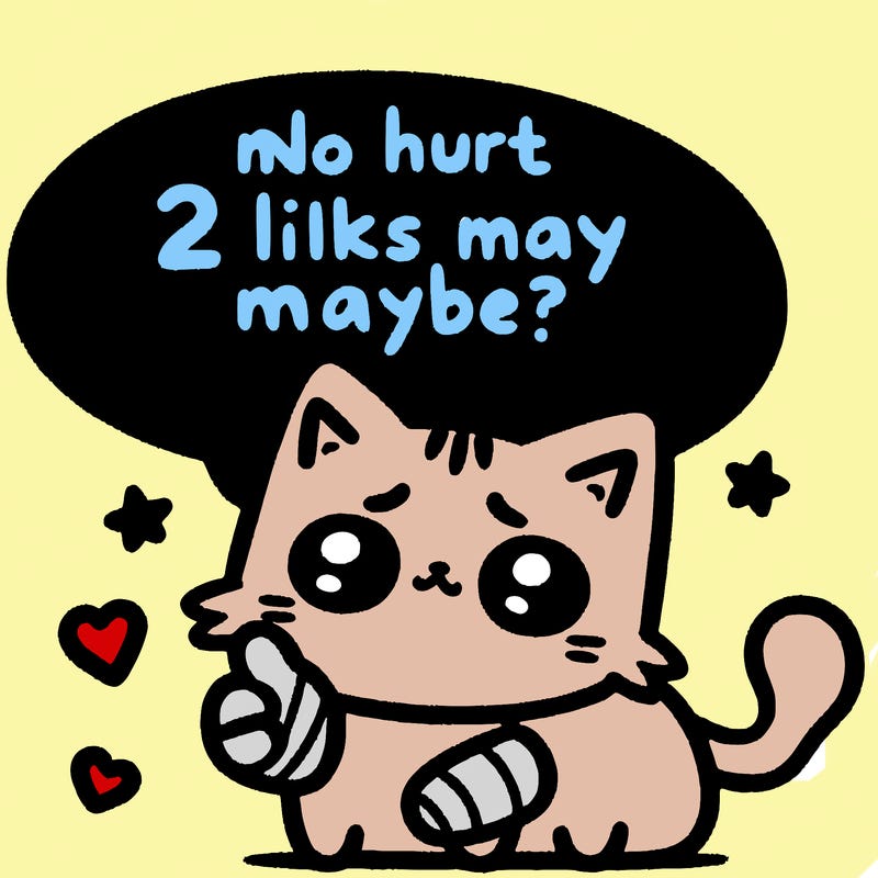 cute cat thats been hurt saiying 2 likes maybe