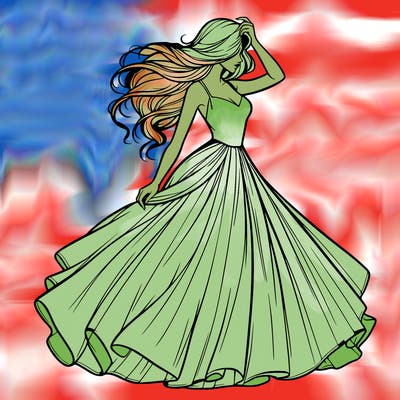 realistic woman with dress flowing in the wind