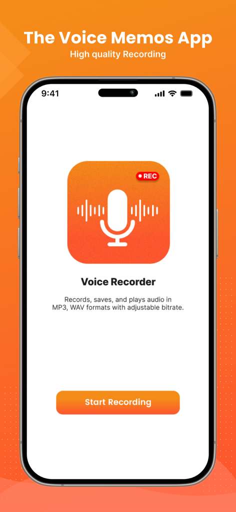 The voice memos app - Interfaz de la aplicación de notas de voz en un iPhone con un botón de inicio de grabación prominente e icono de micrófono
