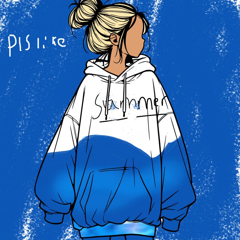 realistic girl with a oversized sweatshirt on and a bun