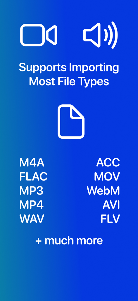 Una lista de formatos de archivo de audio y video compatibles para importar en la aplicación Transcribe Best, incluyendo MP3, MP4 y WAV.