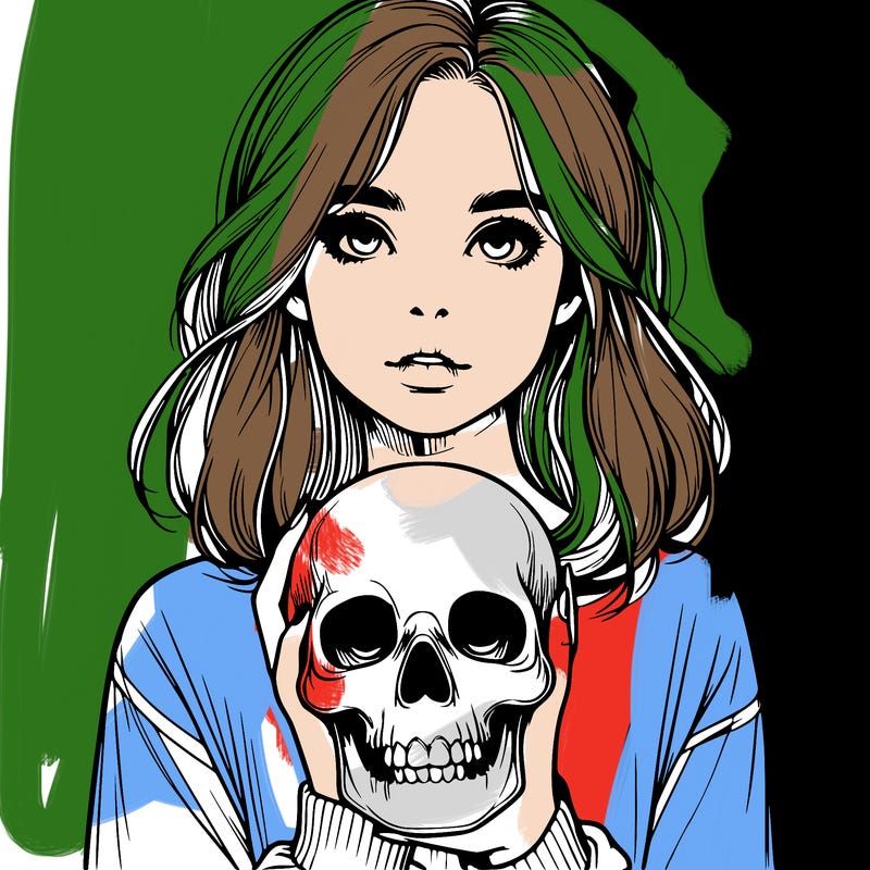 realistic girl holding a skull