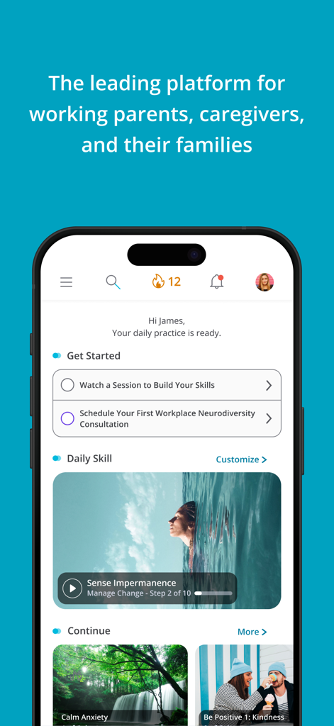 RethinkCare - RethinkCare app interface displaying daily skill training and neurodiversity consultation options for employees.