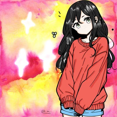 manga teen girl  in a sweater and baggy pants