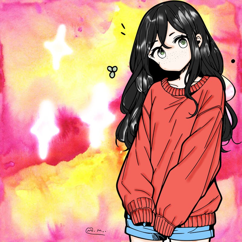 manga teen girl  in a sweater and baggy pants