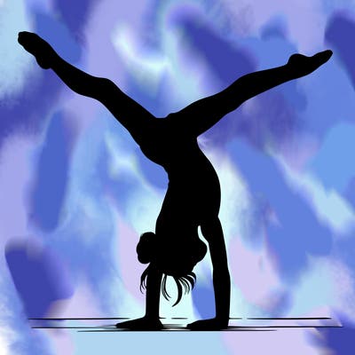 realistic gymnastic hand stand girl in four splits